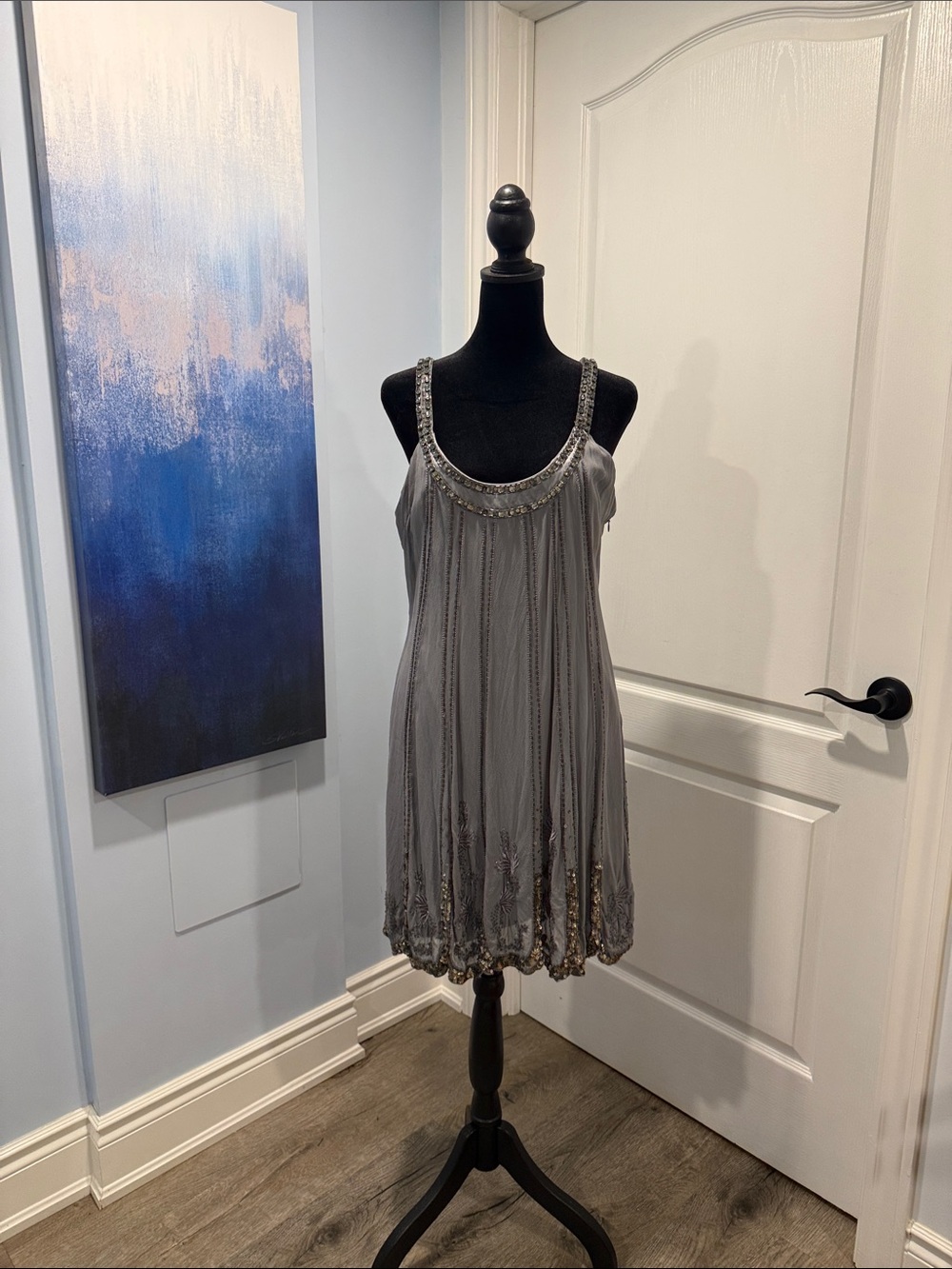 Y2K Nina Austin Silver Gray Embellished Mini Dress